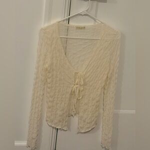 Cream Textured Tie-Front Top